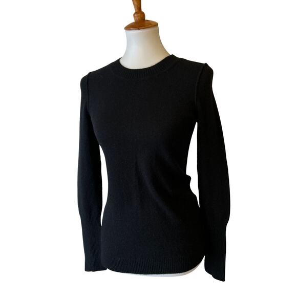 Aqua 100% Cashmere Sweater – Black Elevated Seam Crewneck, Size Small - Picture 4 of 7
